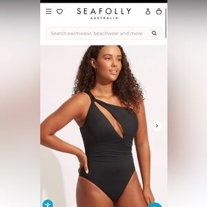 Seafolly asymmetrical bathing suit in US size10.  Navy blue color, one shoulder.